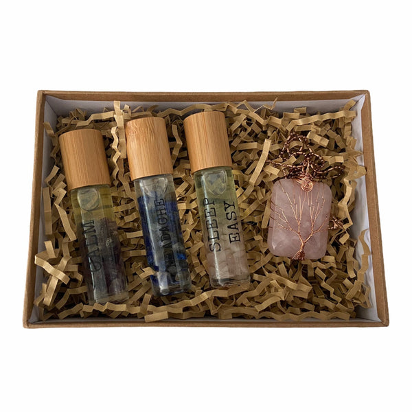 Rose Quartz pendant & Essential Roller Oil Pack