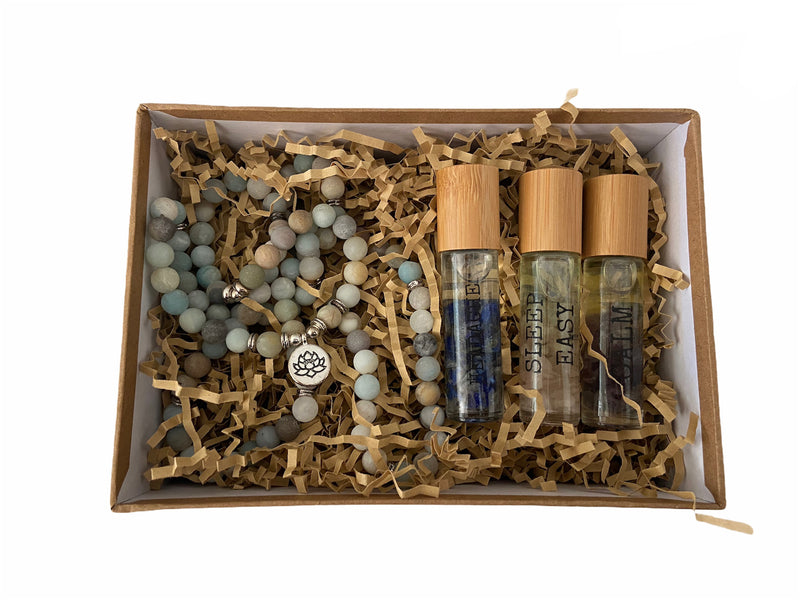 Amazonite beaded necklace & Essential oil roller pack