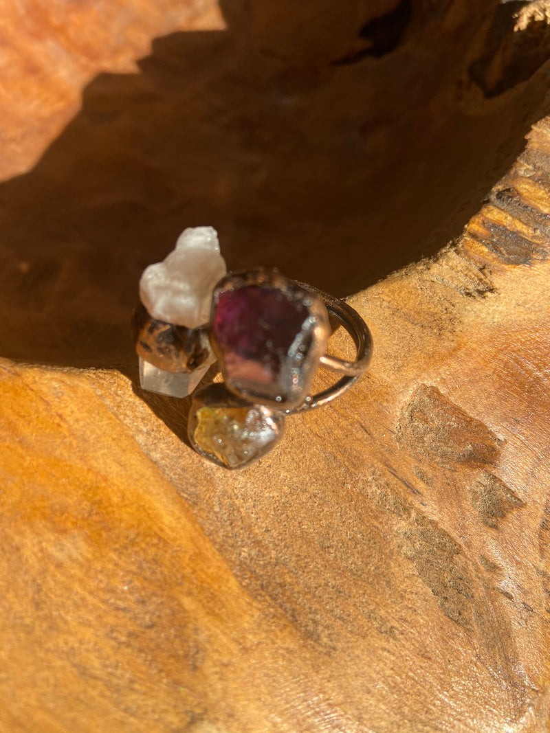 Hand Made Copper and Raw Crystal Rings