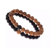 Wood and Onyx handmade Friendship bracelet set