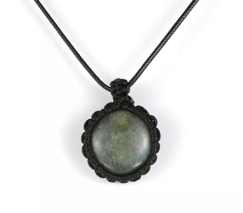 Natural Crystal Pendant Necklace - macrame adjustable