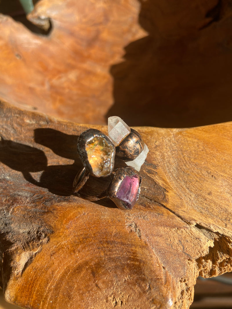 Hand Made Copper and Raw Crystal Rings
