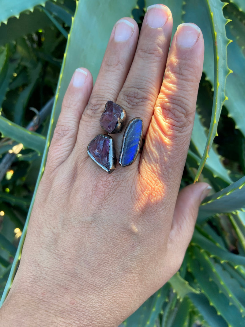 Hand Made Copper and Raw Crystal Rings
