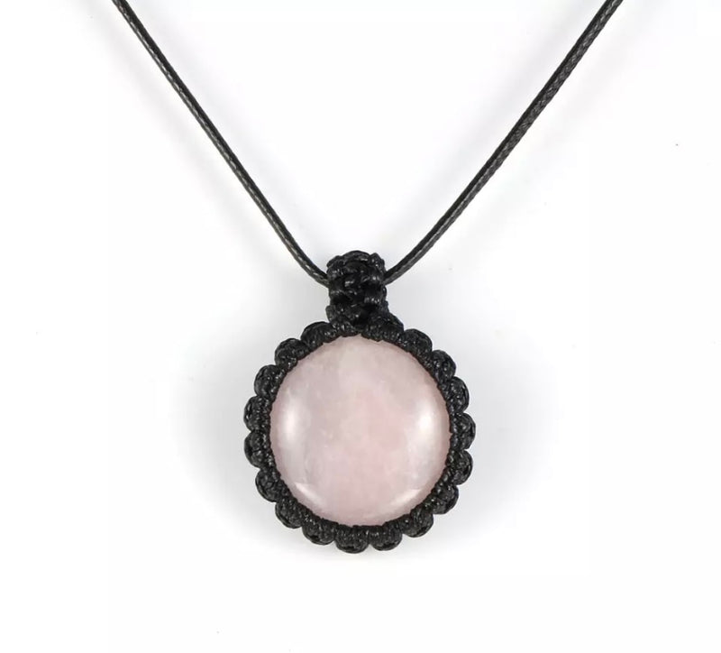 Natural Crystal Pendant Necklace - macrame adjustable