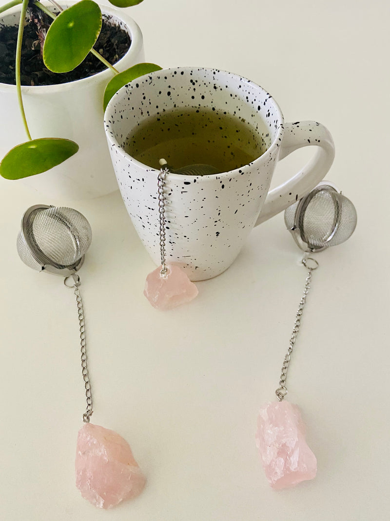 Tea Infuser with Amethyst or Rose Quartz Crystal -Stainless Steel