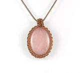 Natural Crystal Pendant Necklace - macrame adjustable