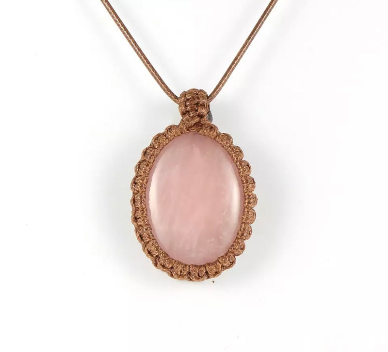 Natural Crystal Pendant Necklace - macrame adjustable