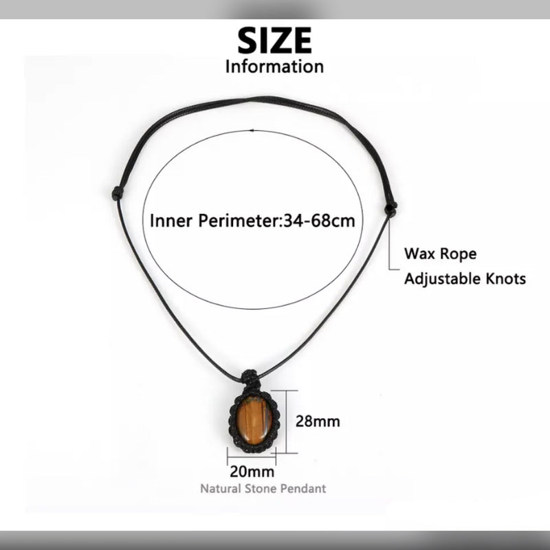 Natural Crystal Pendant Necklace - macrame adjustable
