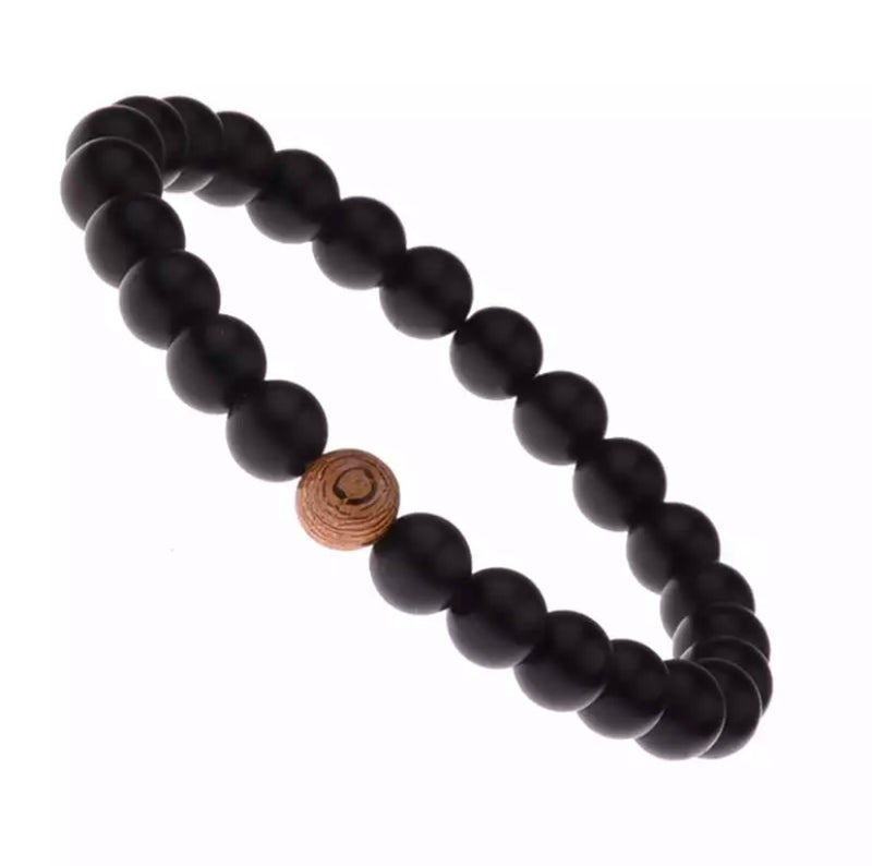 Wood and Onyx handmade Friendship bracelet set