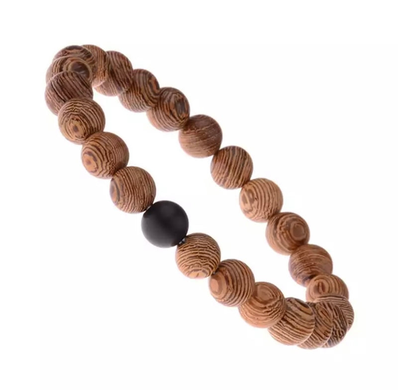 Wood and Onyx handmade Friendship bracelet set