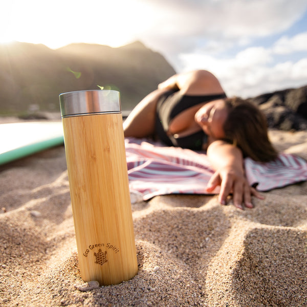 Bamboo Thermos Bottle / Hot or Cold Insulated