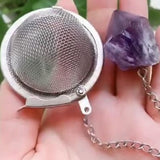 Tea Infuser with Amethyst or Rose Quartz Crystal -Stainless Steel