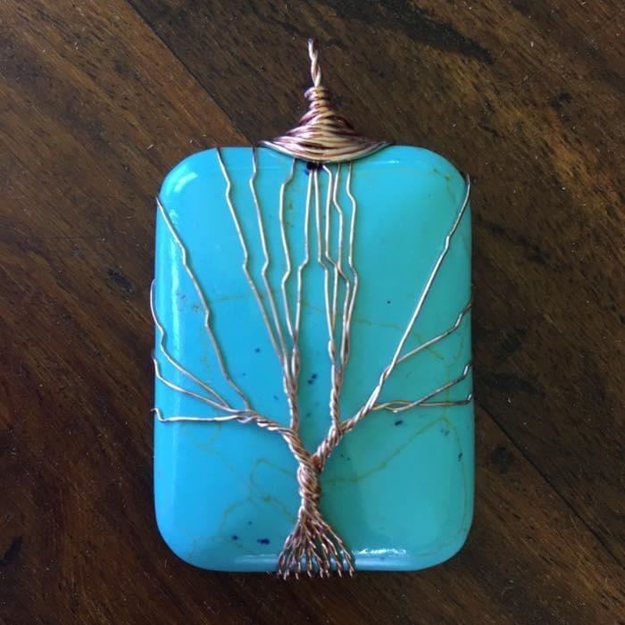 Natural Gem Stone Copper Wire Wrapped Tree of Life Healing Pendant