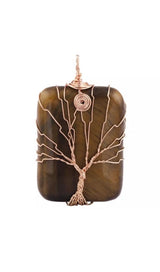Natural Gem Stone Copper Wire Wrapped Tree of Life Healing Pendant