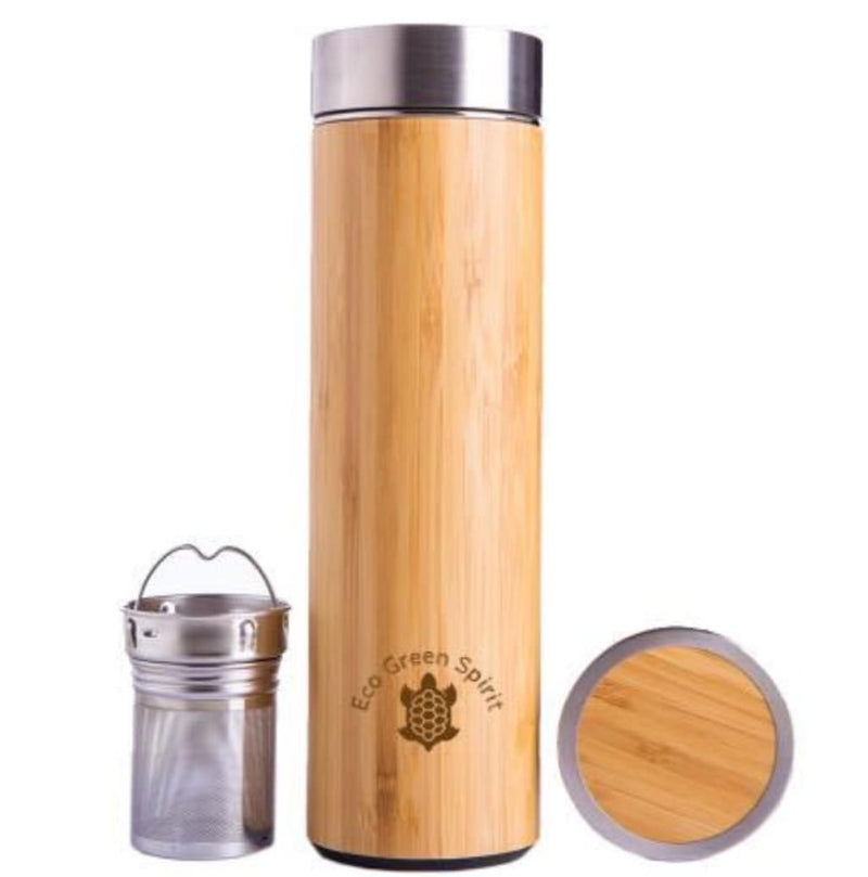 Bamboo Thermos Bottle / Hot or Cold Insulated