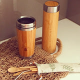 Bamboo Thermos Bottle / Hot or Cold Insulated
