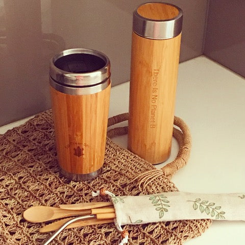 Bamboo Thermos Bottle / Hot or Cold Insulated