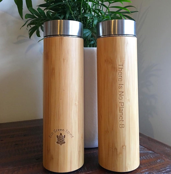 Bamboo Thermos Bottle / Hot or Cold Insulated