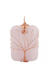 Natural Gem Stone Copper Wire Wrapped Tree of Life Healing Pendant