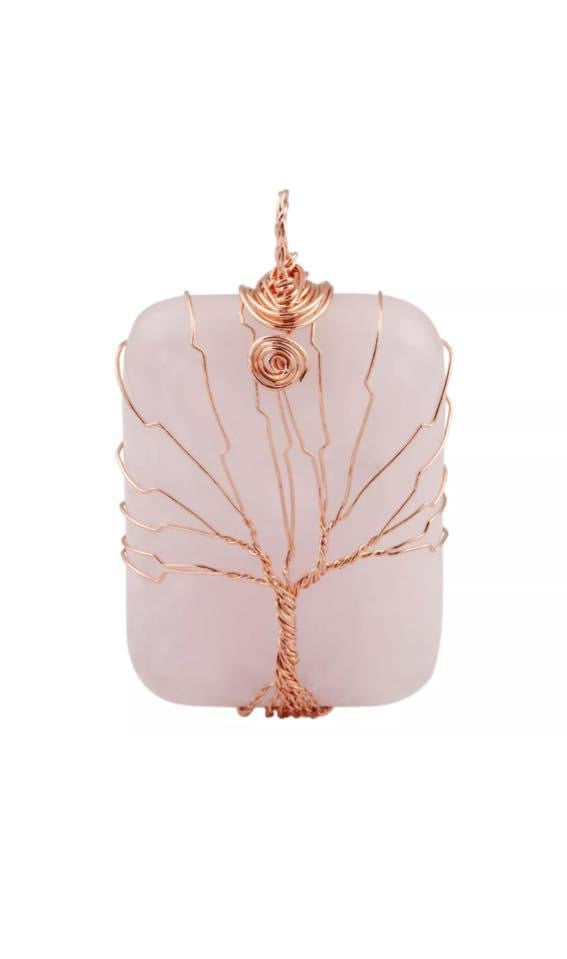 Natural Gem Stone Copper Wire Wrapped Tree of Life Healing Pendant